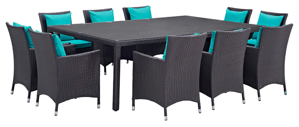 Modway Convene 11 Piece Outdoor Patio Dining Set, Espresso Turquoise