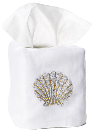 Shell Tissuebox, White Linen
