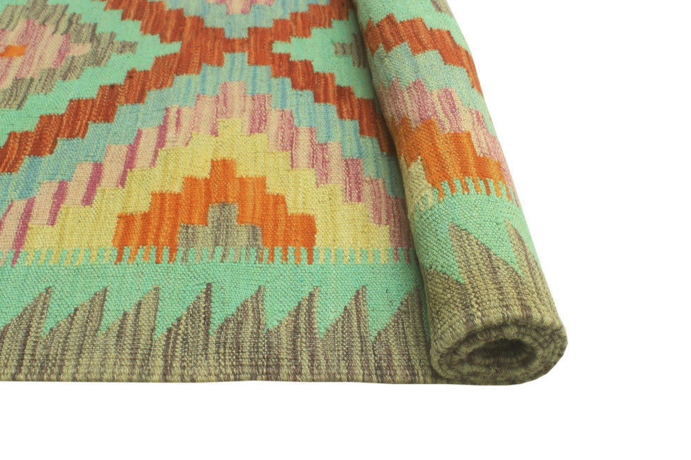 Sangat Kilim Maliheh Red/Light Green Runner, 2'9x9'11