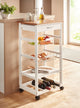 2 Tone Kitchen Rolling Cart w/Utensil Drawer, 2 Baskets, 2 Shelves, Wine Rack