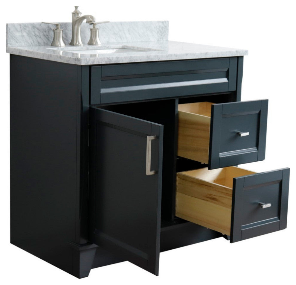 37" Single Sink Vanity, Dark Gray Finish With White Carrara Marble