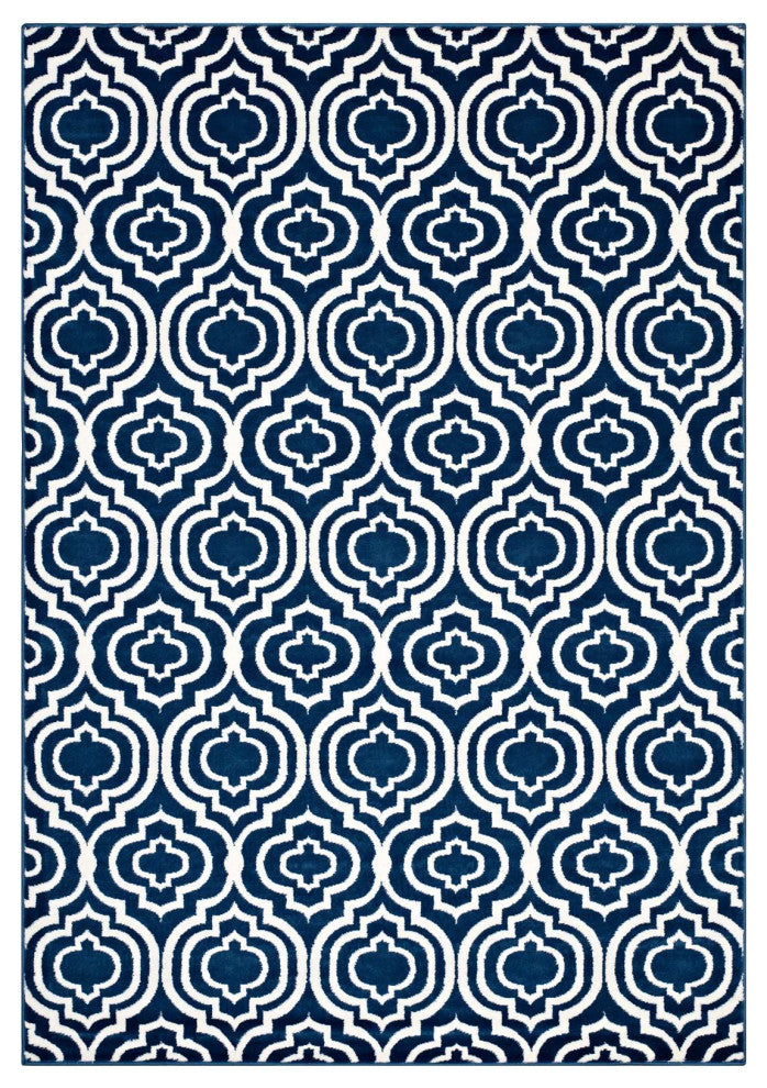Moroccan Blue and Ivory Frame Transitional Moroccan Trellis 8x10 Area Rug