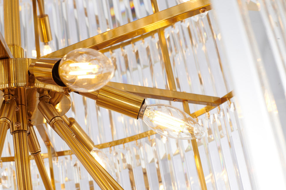 36" 34-Light Brass Metal 7-Tier Chandelier With Clear Crystals, Brass, D36'' H72''