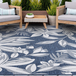 Edda Transitional Floral Indoor Rug, Navy/Cream, 7'11"x10'3"