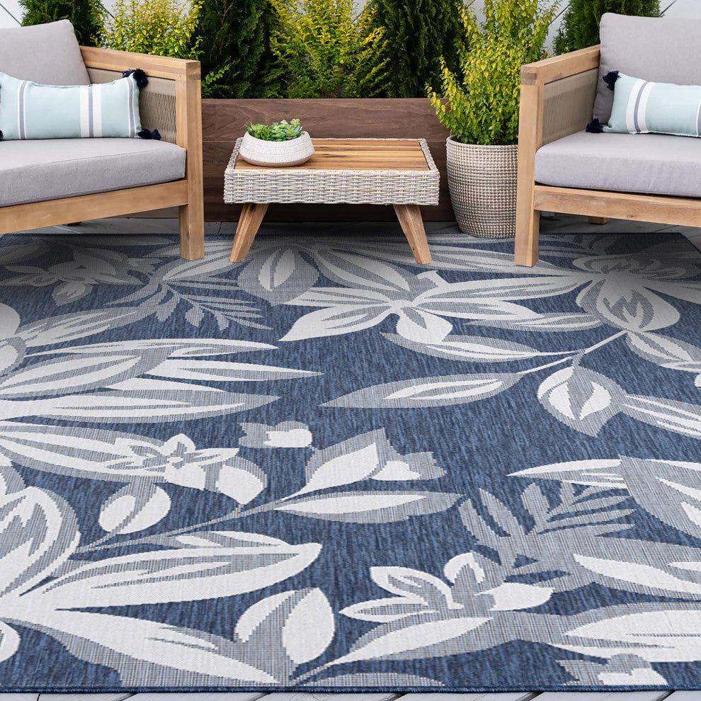 Edda Transitional Floral Indoor Rug, Navy/Cream, 7'11"x10'3"