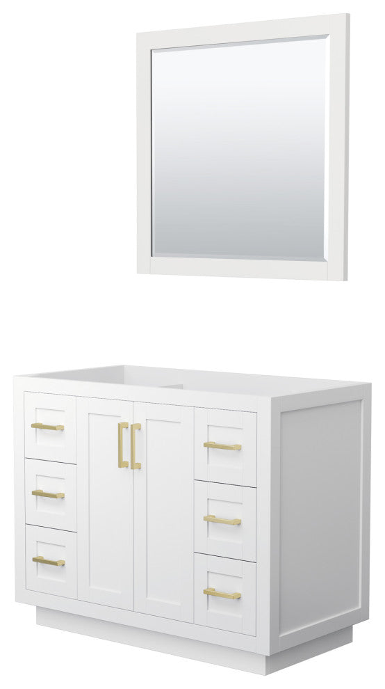 42" Single Bathroom Vanity, White, No Countertop, Gold Trim, 34" Mirror
