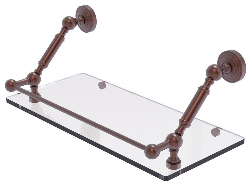 Waverly Place 18" Floating Glass Shelf with Gallery Rail, Antique Copper