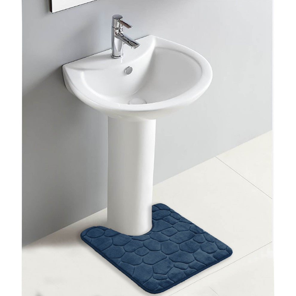 Bath Rug Memory Foam Mat 3D Pebble, Navy Blue, Contour Rug 20"x20"