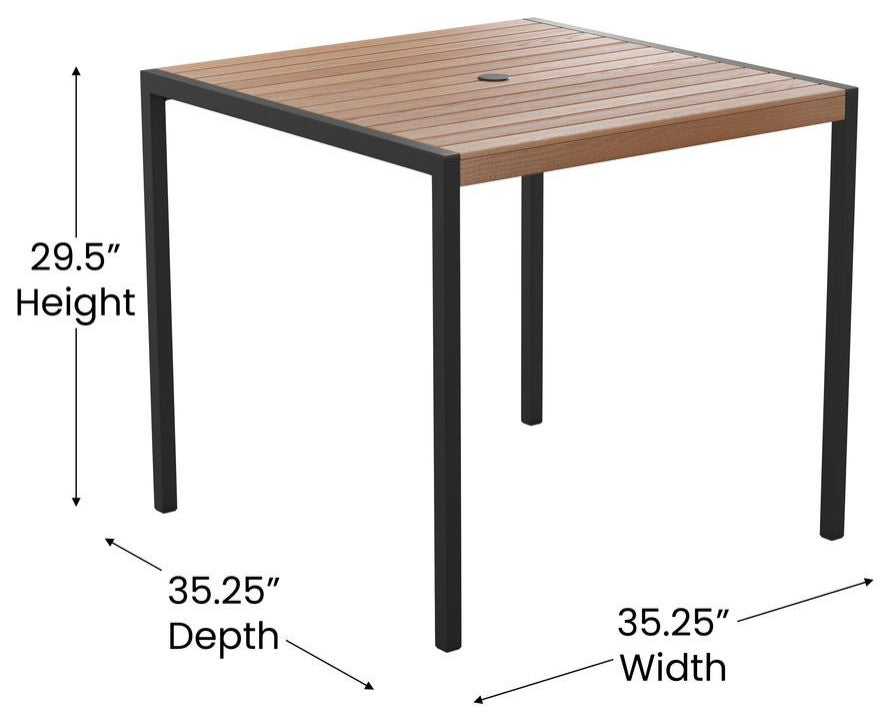 Lark Outdoor Dining Table With With Umbrella Holder Hole, Teak