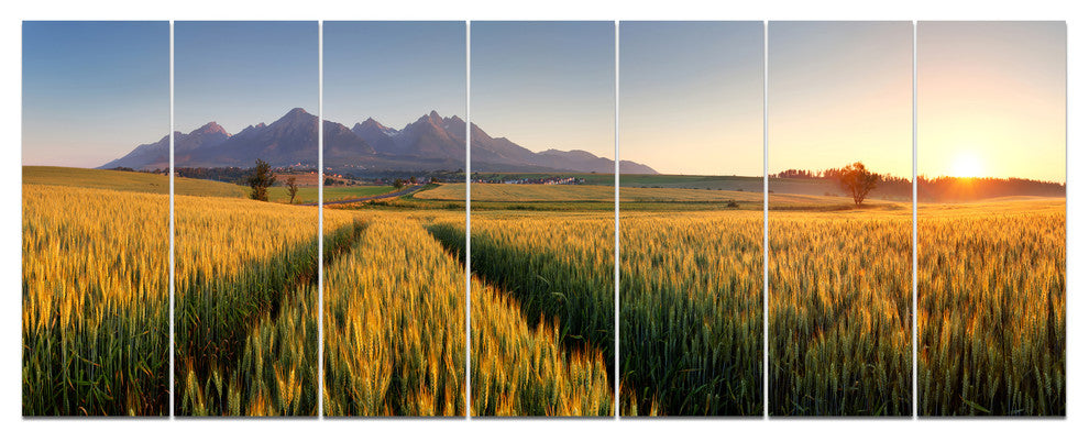 Path in the Wheat Field, Landscape Canvas Art Print, 83"x32", 7 Panels