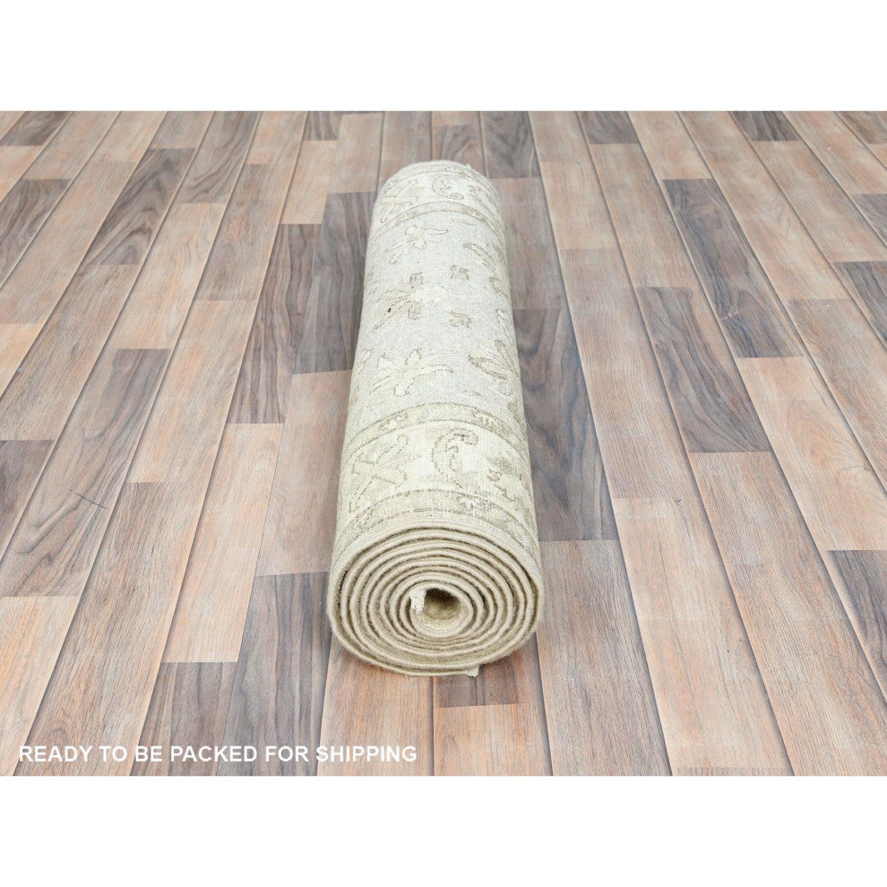 White Dove Afghan Stone Washed Peshawar Wool Hand Knotted Runner Rug 2'8"x9'9"