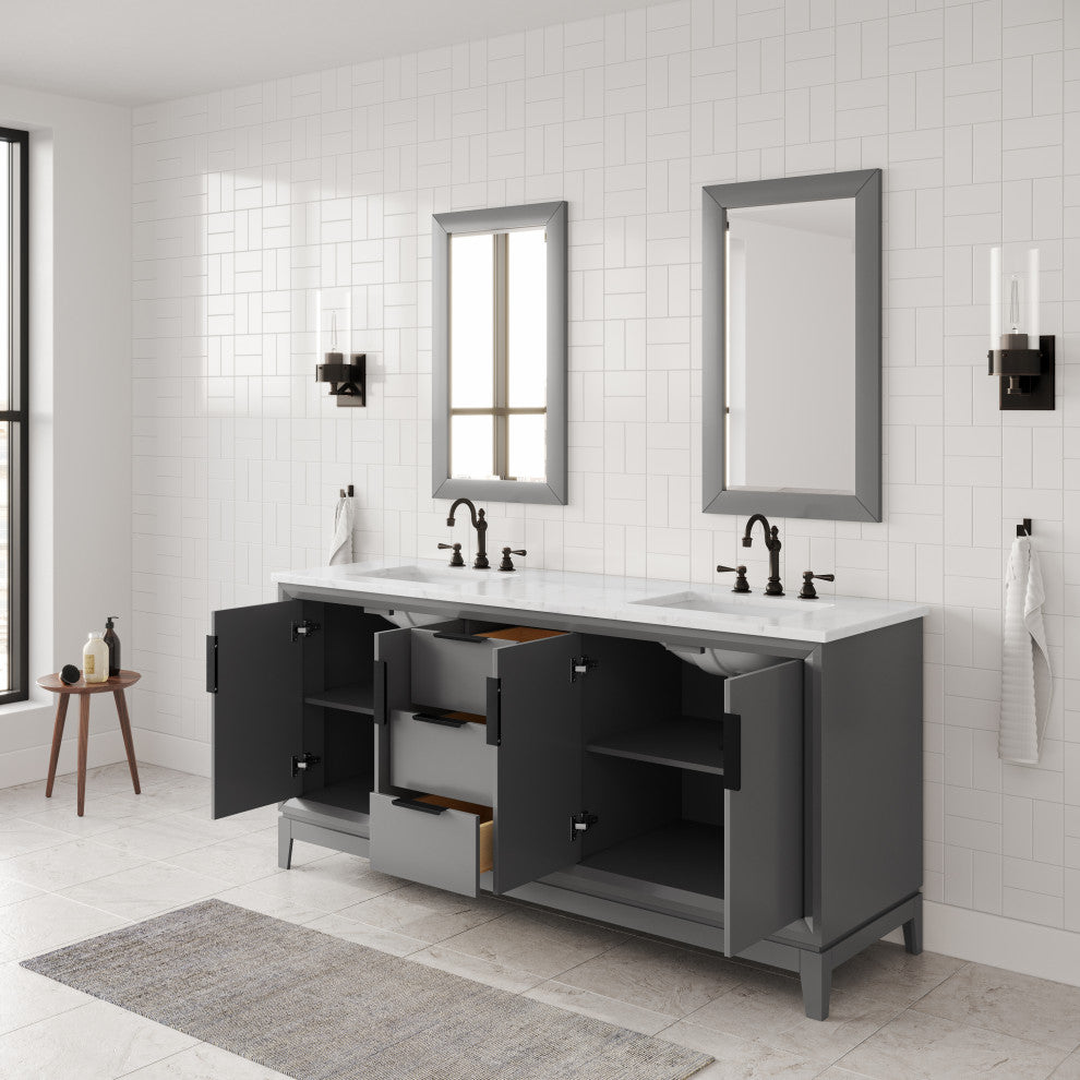 Elizabeth 72" Double Sink Carrara White Marble Vanity, Cashmere Gray