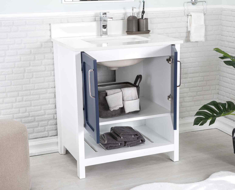 Florin Collection 30" Bathroom Vanity With Sink, Mirror, Countertop, Dark Blue