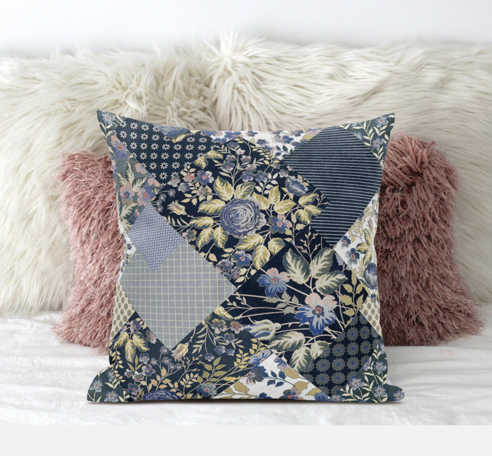 20" Black Yellow Floral Zippered Suede Throw Pillow