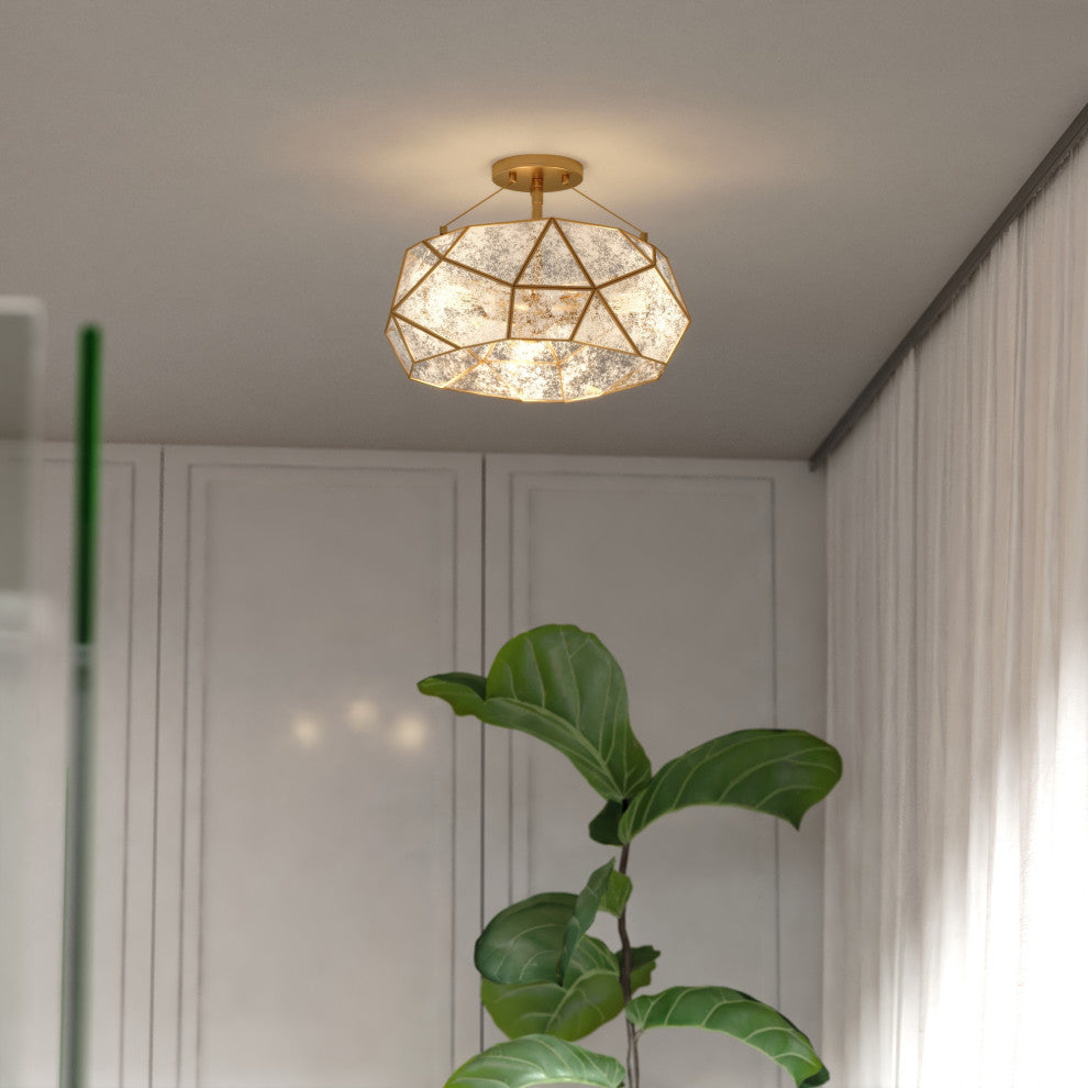 Euclid 16" 3 Light Semi-Flush Mount Aged Brass