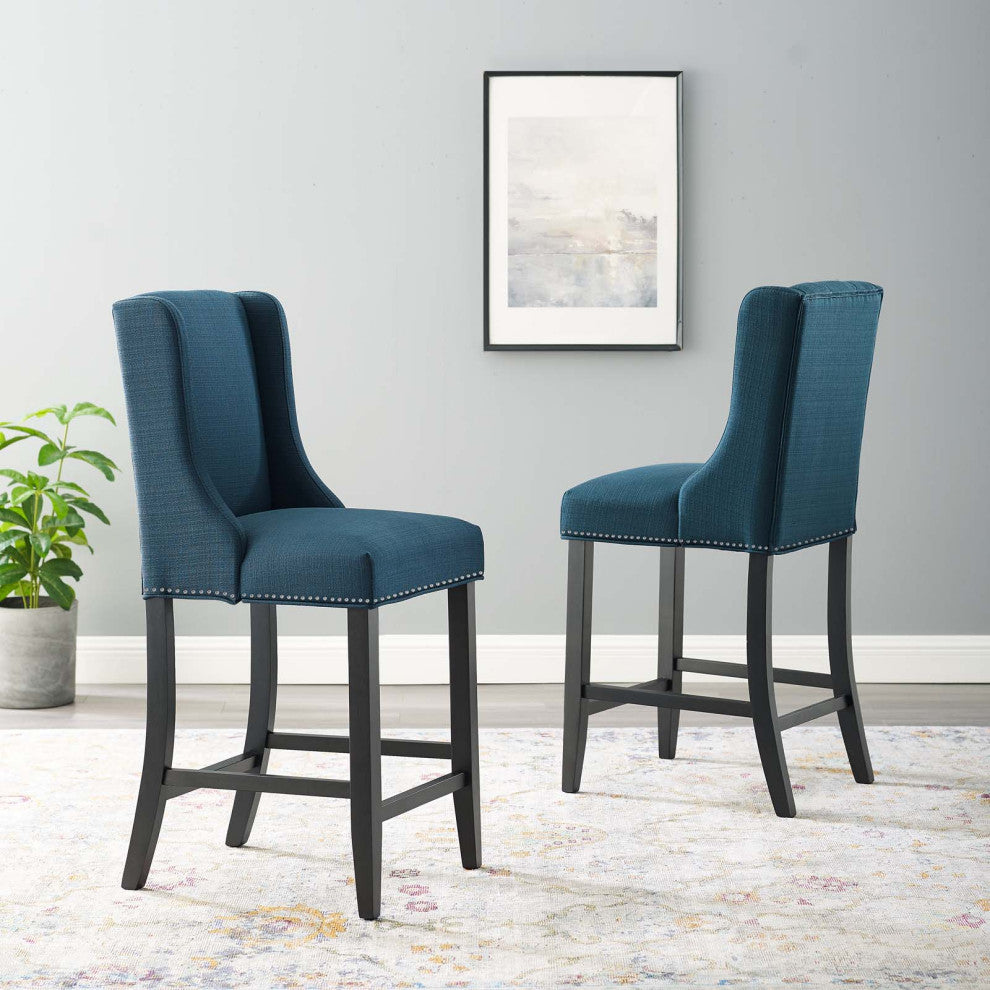 Baron Counter Stool Upholstered Fabric Set of 2 - Azure