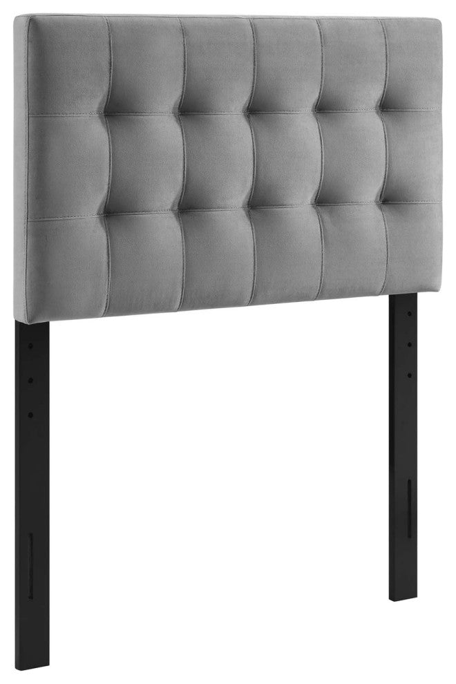 Lily Biscuit Tufted Twin Performance Velvet Headboard Gray