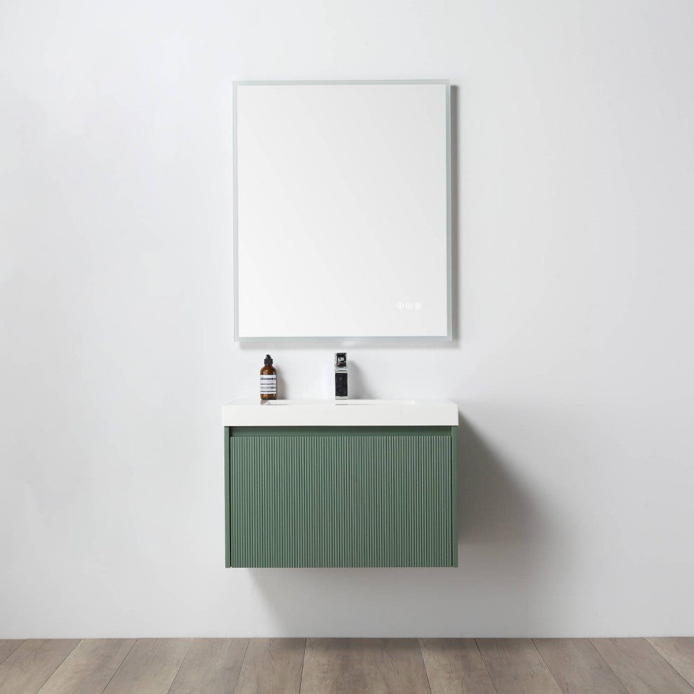 Floating Bathroom Vanity with Sink, Wall Mounted Vanity, Green, 30" W/ Sink