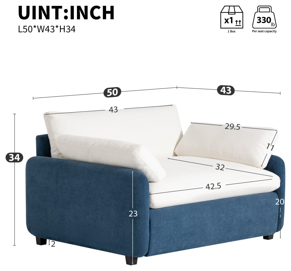 GDF Studio Oversized Chenille Upholstered Accent Armchair With Pillows, Blue