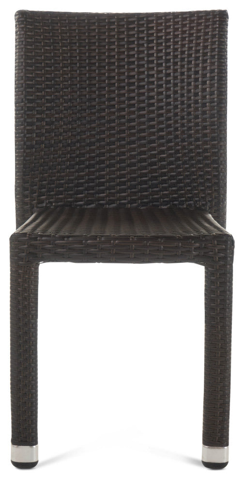GDF Studio Dorside Outdoor Wicker Armless Stack Chairs With Aluminum Frame, Multi-Brown, Set of 2