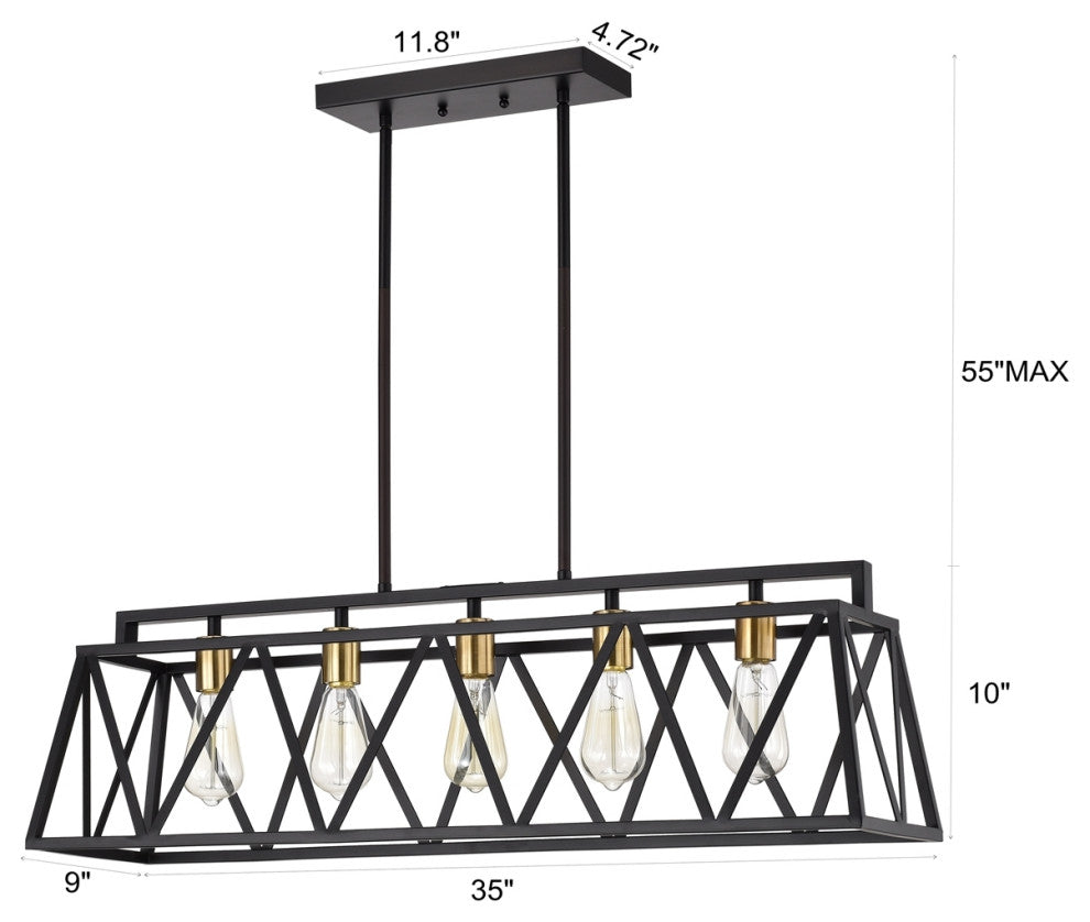 Ironclad Industrial 5 Light Textured Black Island Pendant Ceiling Fixture 35" W