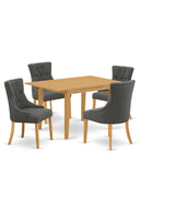 5Pc Dining Set, Rectangle Table, Butterfly Leaf, Four Chairs, Oak