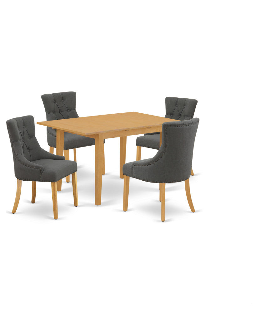 5Pc Dining Set, Rectangle Table, Butterfly Leaf, Four Chairs, Oak