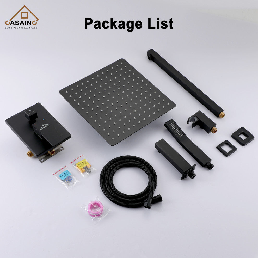 12" Wall Mounted Shower System with Bathtub Faucet,Matte Black
