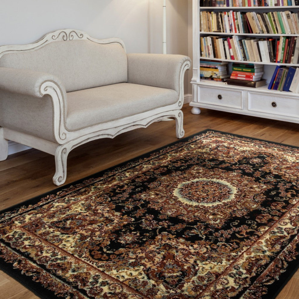 7" x 9" Black Royal Medallion Area Rug