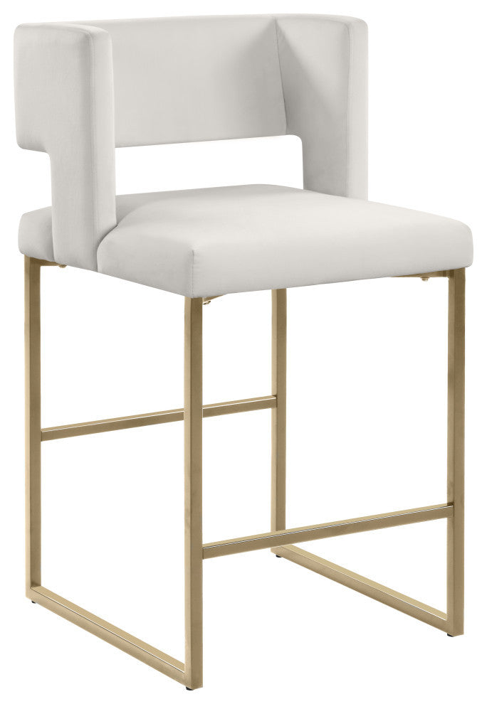 Caleb Upholstered Counter Stool, Set of 2, Cream, Velvet, Brushed Gold