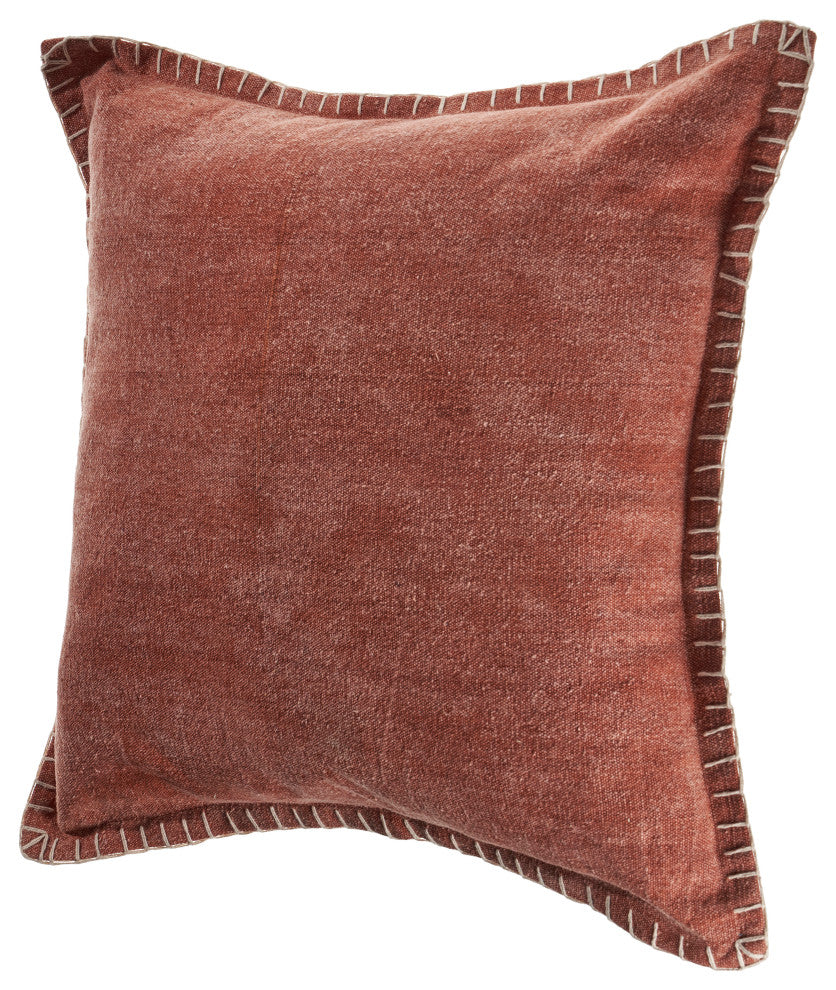 Ox Bay Handwoven Clay Bordered Organic Cotton Pillow Cover, 24"x24"