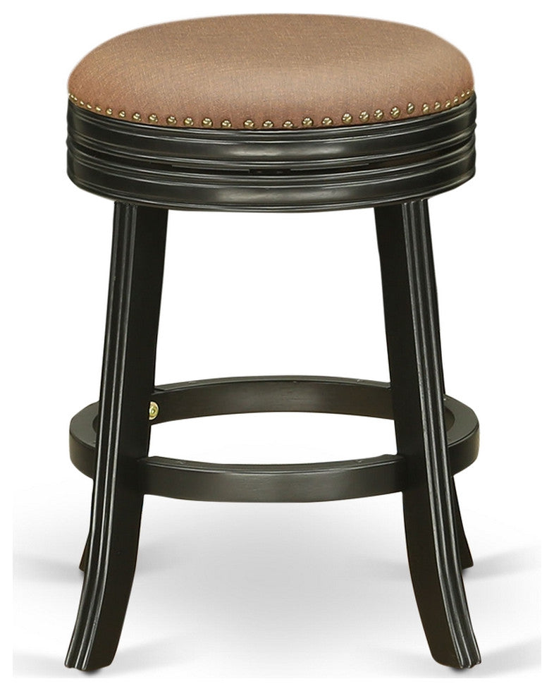 Swivel Backless Barstool 24'' Seat Height, Black Leg, F12-12 Pu Leather Brown