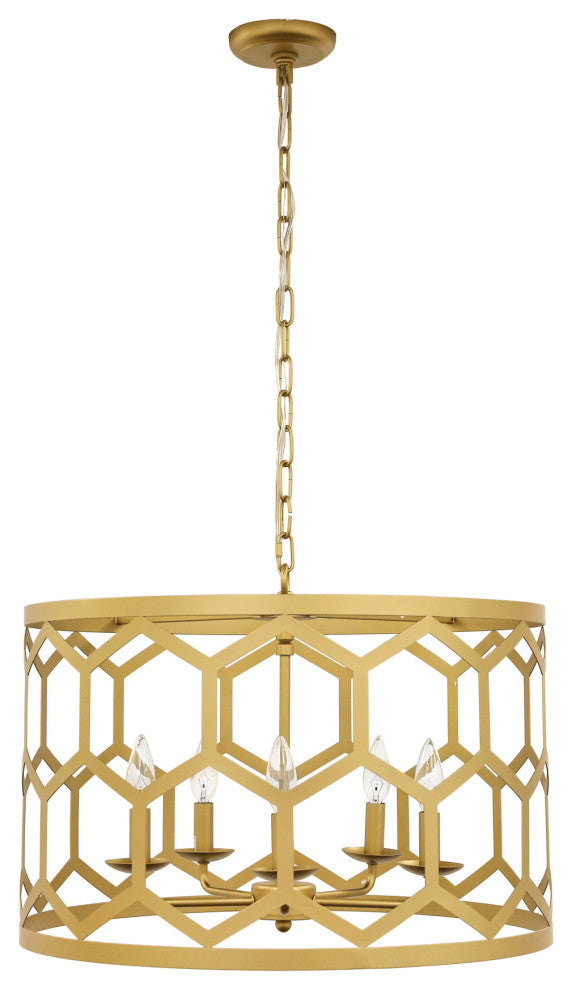 Milad Gold 5 Light Transitional Drum Chandelier, 22" Round