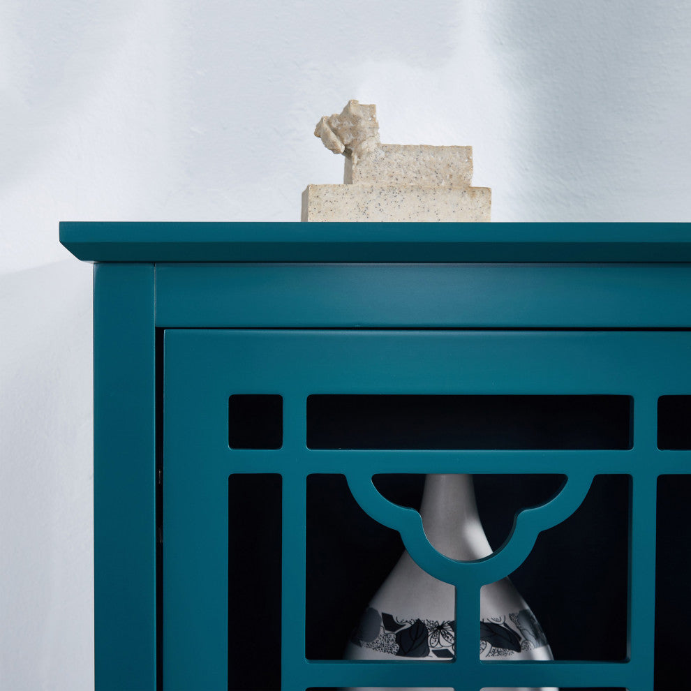 Wood Double Door Accent Cabinet with Adjustable Shelf, Teal, 35'' X 16''