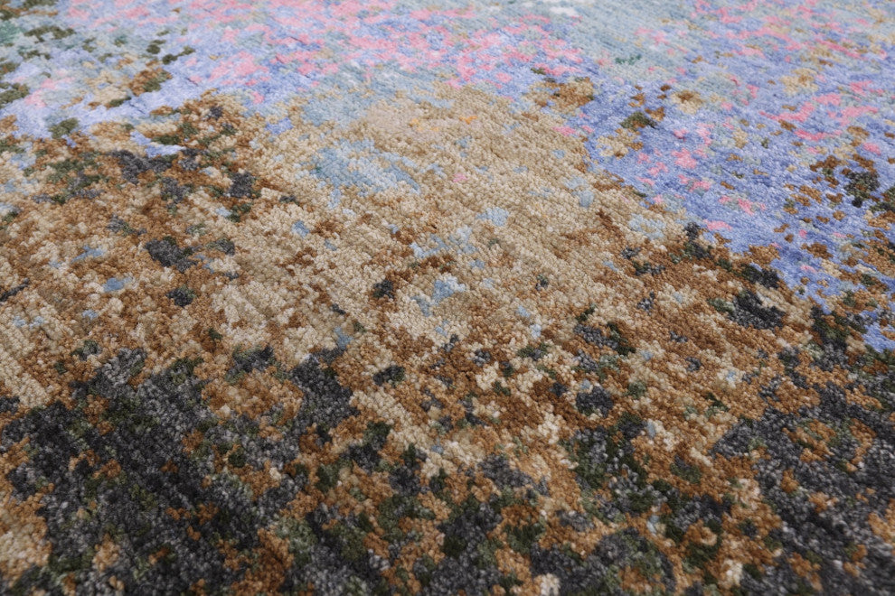 Modern Handmade Wool and Silk Rug 6' 1" X 9' 2" Q7186