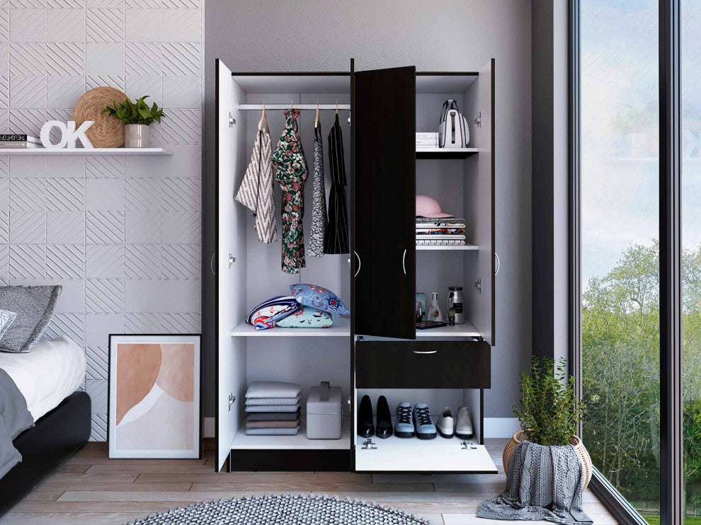 Habana Armoire with 2 Cabinets, Drawer, and Upturned Drawer, Black