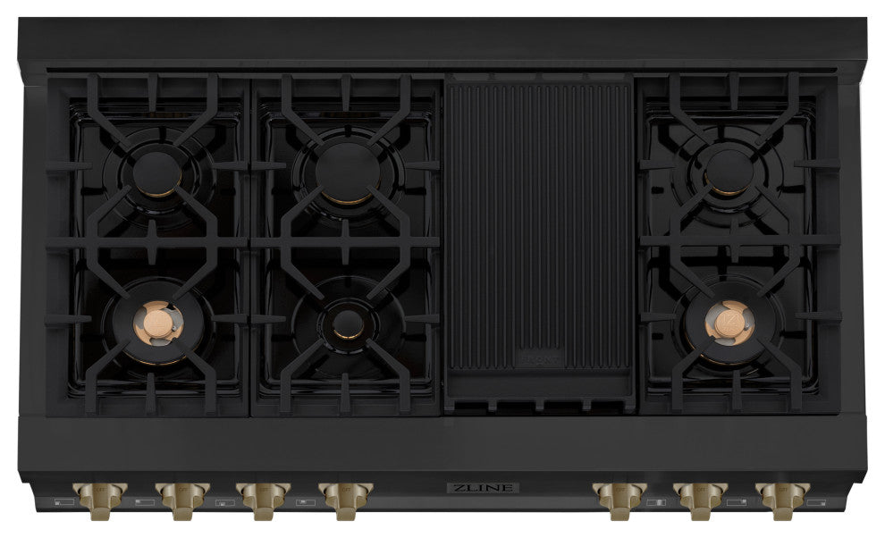 ZLINE 48" Rangetop, Black Stainless Steel With Champagne Bronze RTBZ-48-CB