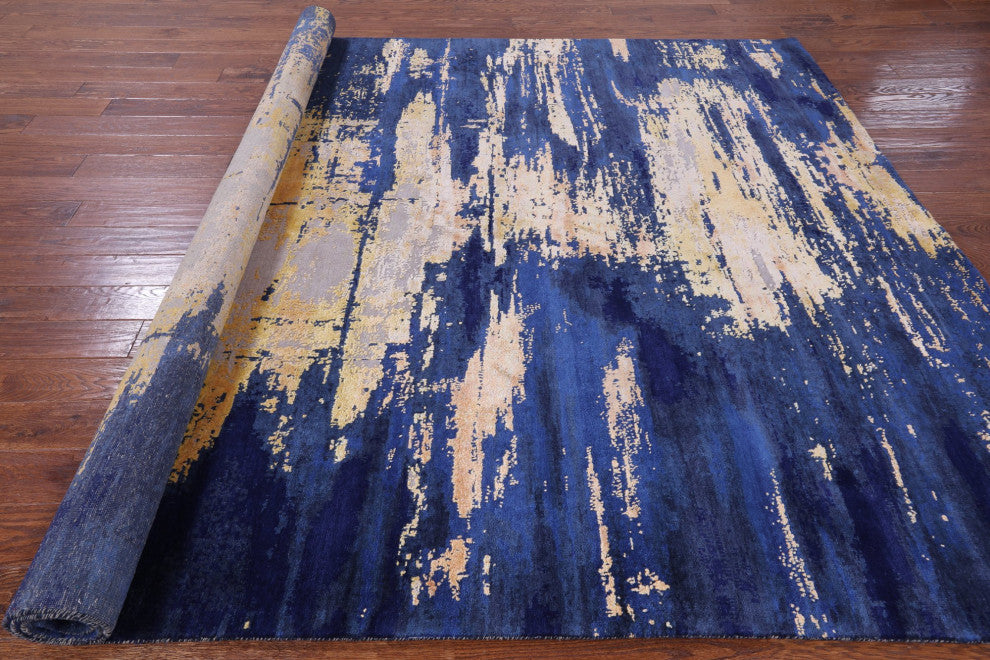 8' 1" X 10' 2" Wool and Silk Abstract Handmade Rug Q8703