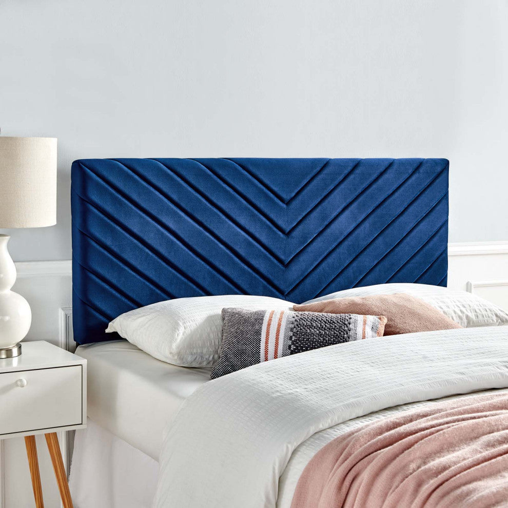 Tufted Headboard, King Size, Velvet, Blue Navy, Modern Contemporary, Bedroom