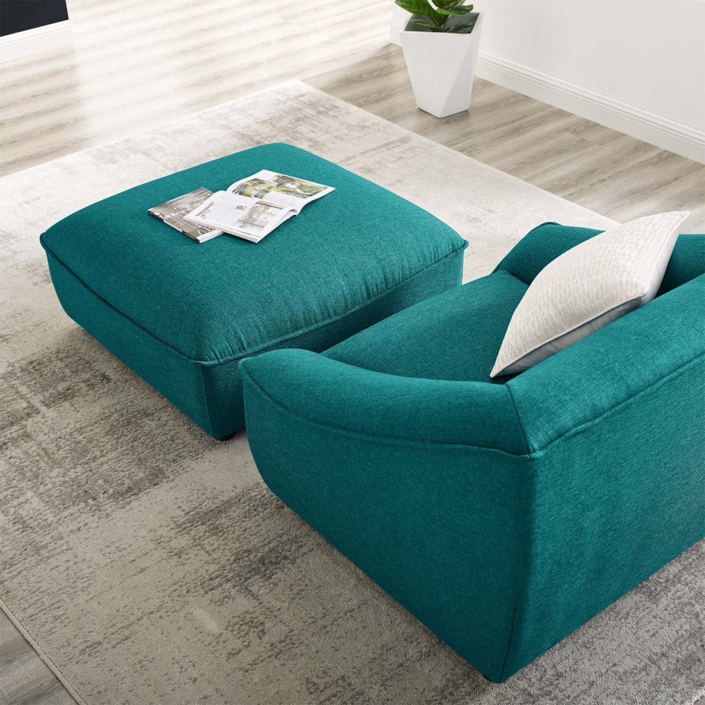 Armchair Accent Chair and Ottoman, Fabric, Teal Blue, Modern, Lounge Hospitality