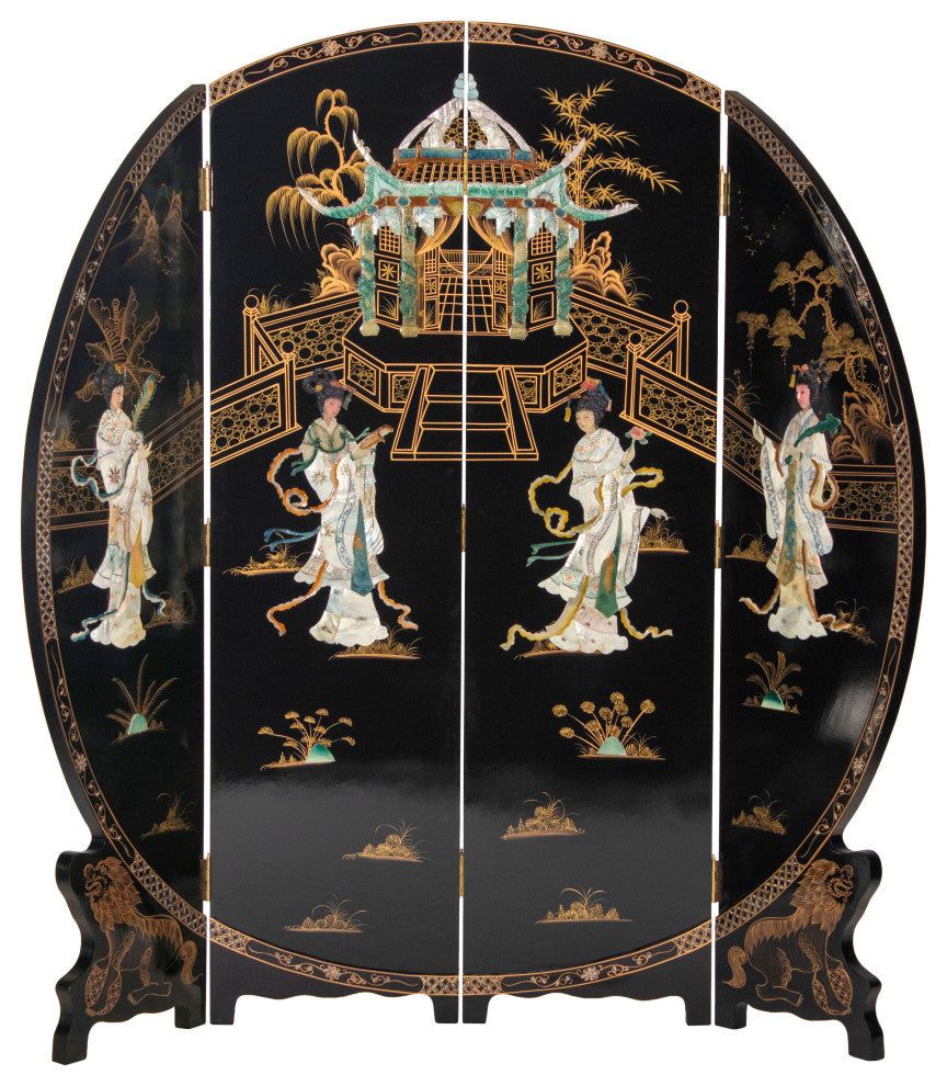 6' Tall Black Lacquer Round Room, Imperial Ladies