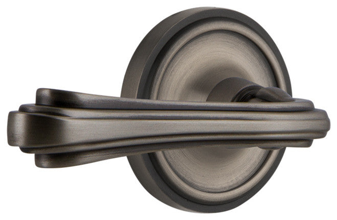 Classic Rose With Fleur Lever, Antique Pewter, Privacy, Left-Handed