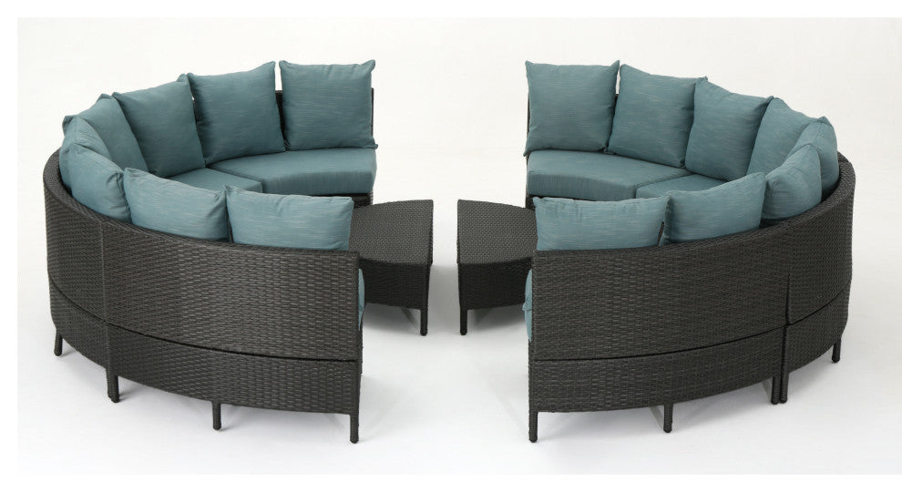 GDF Studio 10-Piece Venice Outdoor 8 Seater Round Wicker Sectional Sofa Set