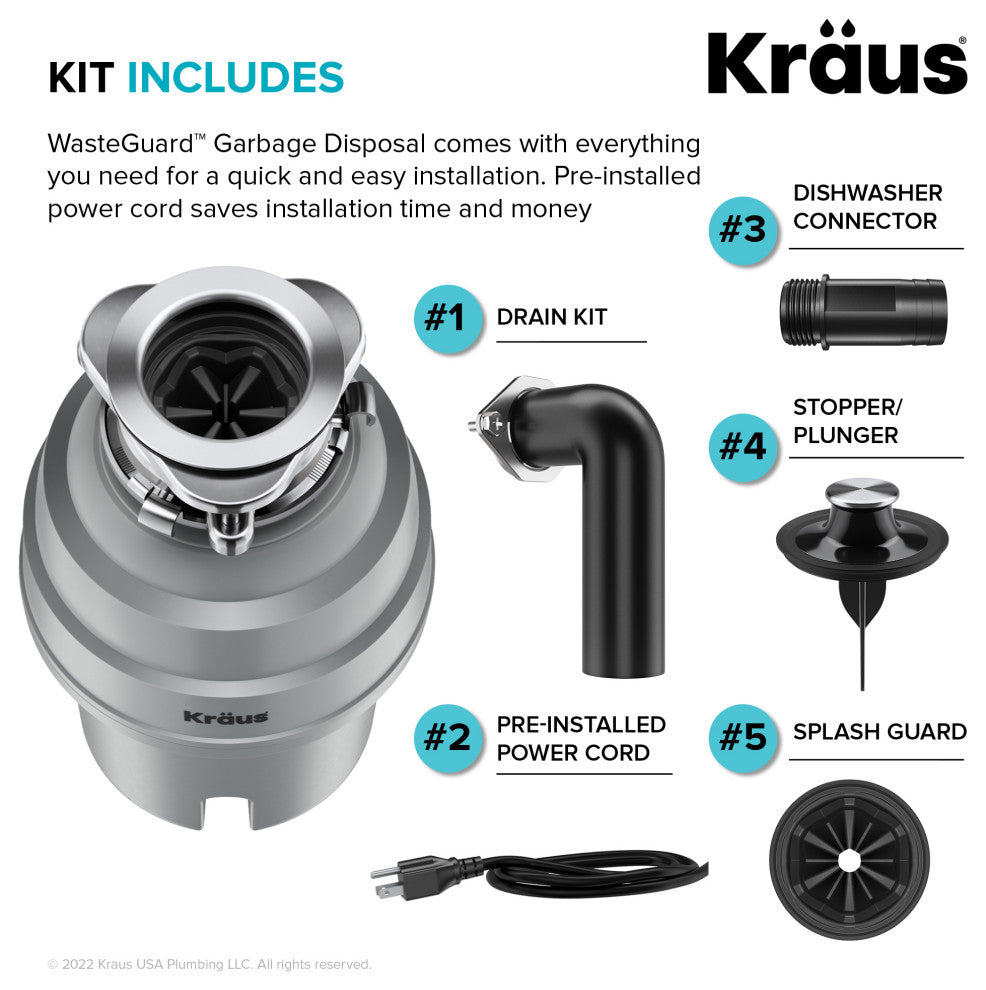 WasteMate Continuous Feed Garbage Disposal, 1 HP Motor for Kitchen Sink
