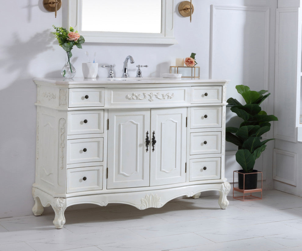 Bathroom Vanity, Antique White, 48", Single Sink