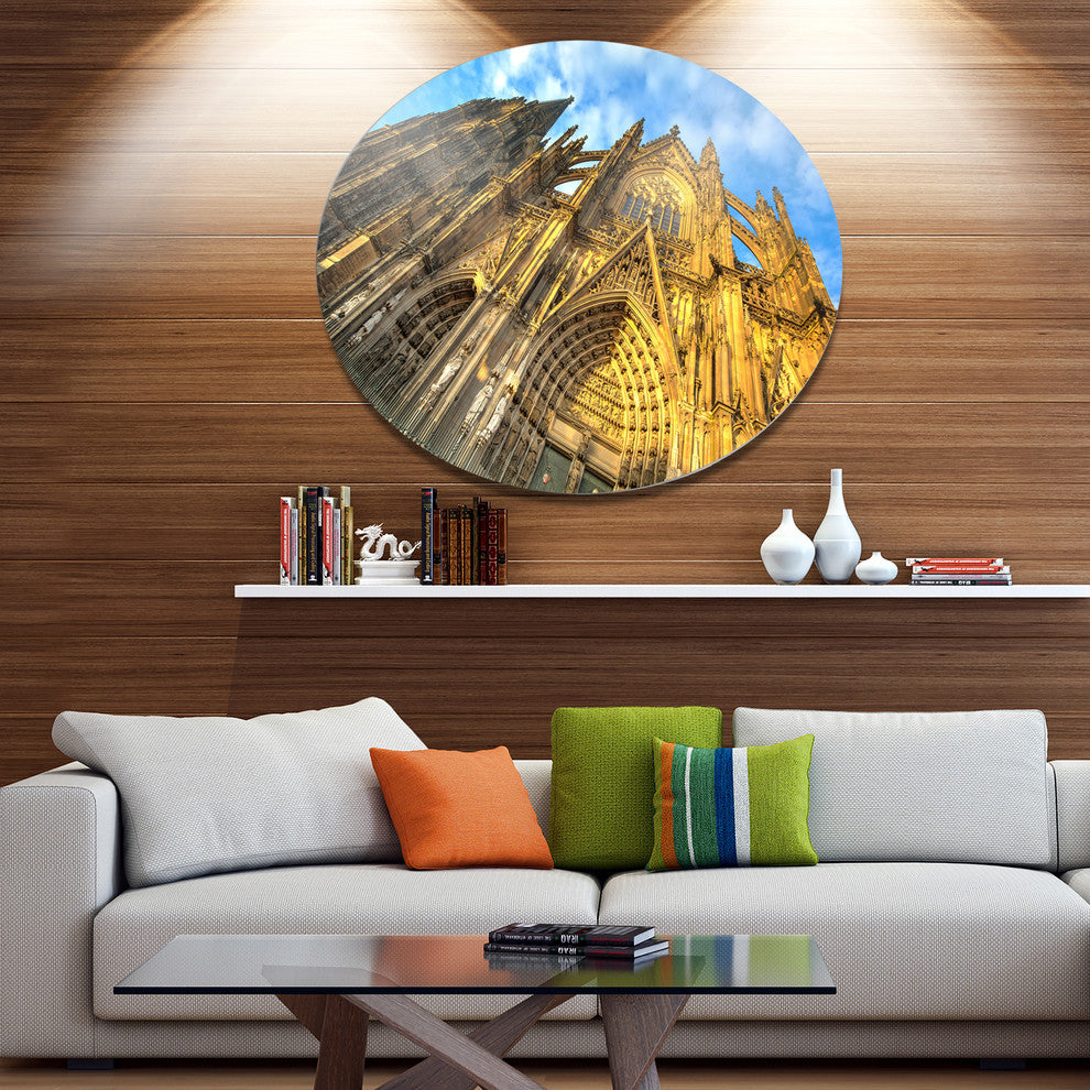 Facade Of Dom Church With Blue Sky, Cityscape Disc Metal Wall Art, 11"