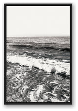 Black and White Ocean Waves 24x36 Black Floating Framed Canvas