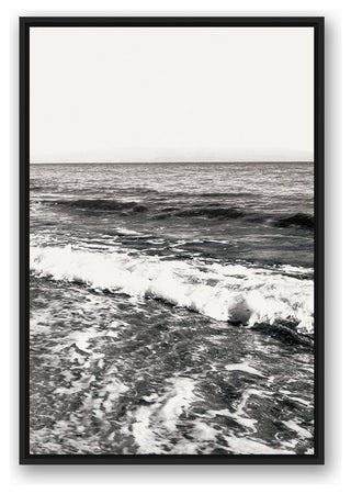 Black and White Ocean Waves 24x36 Black Floating Framed Canvas