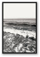 Black and White Ocean Waves 24x36 Black Floating Framed Canvas