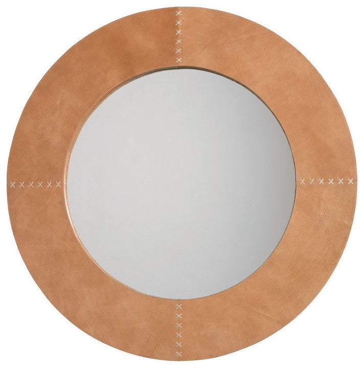 Cross Stitch Mirror, Buff Leather